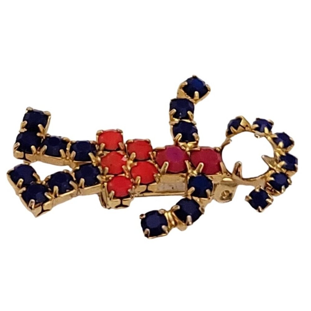 Patriotic Red White Blue Prong Set Rhinestone Girl Pin L36 - Picture 4 of 7